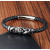 Black Braided Leather Bracelet Skull Stainless Steel Clasp
