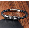 Pulsera de calavera para hombre de piel trenzada negra con cierre de acero