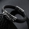 Men's Braided Leather Zodiac Scorpion Steel Magnetic Clasp Bracelet