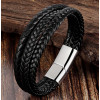 Men's Multi Cords Black Leather Bracelet Stainless Steel Clasp