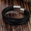 Men's Multi Cords Black Leather Bracelet Stainless Steel Clasp