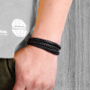 Men's Multi Cords Black Leather Bracelet Stainless Steel Clasp