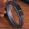 Men's Black Braided Leather Stainless Steel Bracelet