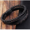Men's Stainless Steel Greek Key Leather Bracelet