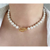 Collar de perlas de agua dulce blancas AAA de 9-11 mm con cierre en T de corazón chapado en oro