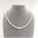 Collar de perlas de agua dulce ovaladas blancas AAA de 5-10 mm con cierre de plata 925