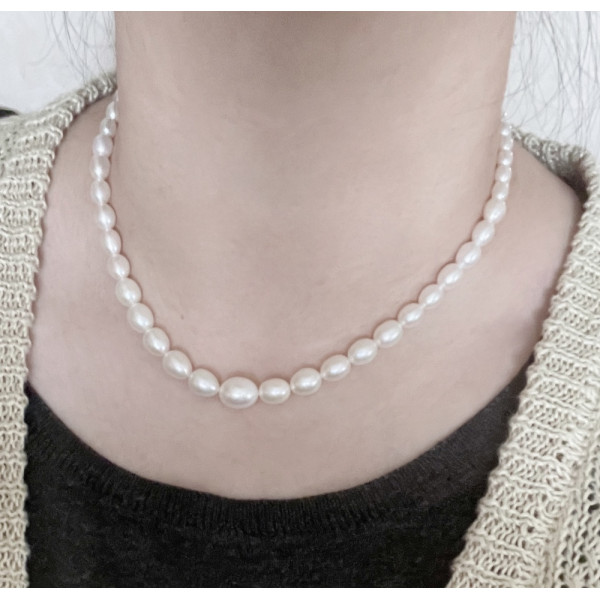 The Pearl Source Collana Lunga Con Perle D'acqua Dolce Bianche – Qualità AAA, 6,5-11 Mm, Chiusura In Argento 925, Regalo In Cofanetto
