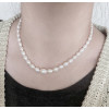 AAA white oval freshwater pearl necklace 5-10mm 925 silver clasp