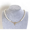 Collar de perlas de agua dulce blancas AAA de 7 mm con cierre de placa de oro