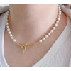 Collar de perlas de agua dulce blancas AAA de 7 mm con cierre de placa de oro