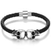 Bracelet homme cuir tresse tete de mort acier