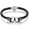 Men's Black Braided Leather Skull Bracelet