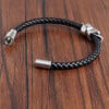 Bracelet homme cuir tresse tete de mort acier