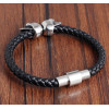 Men's Black Braided Leather Skull Bracelet