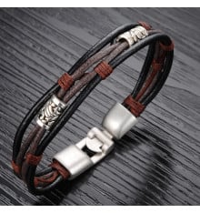 Men's Multi-cord Leather Bracelet Stainless Steel Clasp