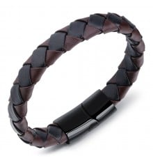 Men's Braided Leather Bracelet Stainless Steel Magnetic Clasp