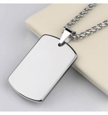 Men's High Polished Tungsten Dog Tag ID Pendant Engraving