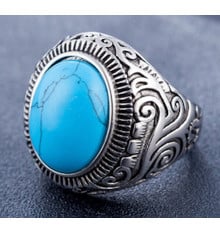 Men's Stainless Steel Oval Turquoise Celtique Signet RIng