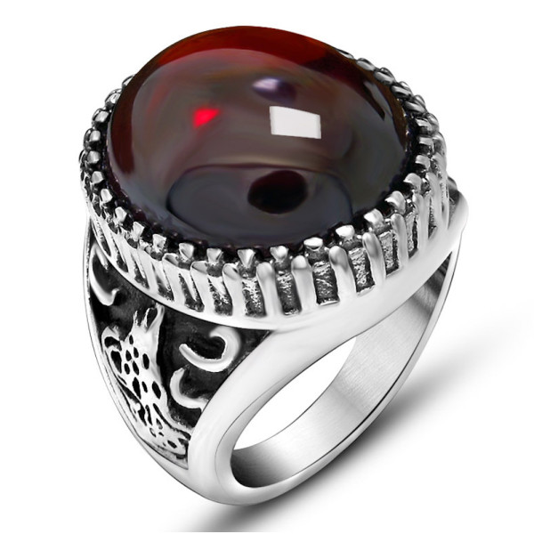 Bague homme chevaliere acier serti onyx noir