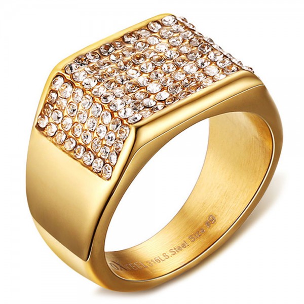 Men's Gold Plated Stainless Steel Ring With Cubic ZIrconia Inlay