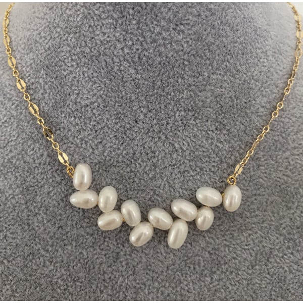 Collana di perle d'acqua dolce da 45 cm Epi de ble, catena placcata in oro da 6 mm