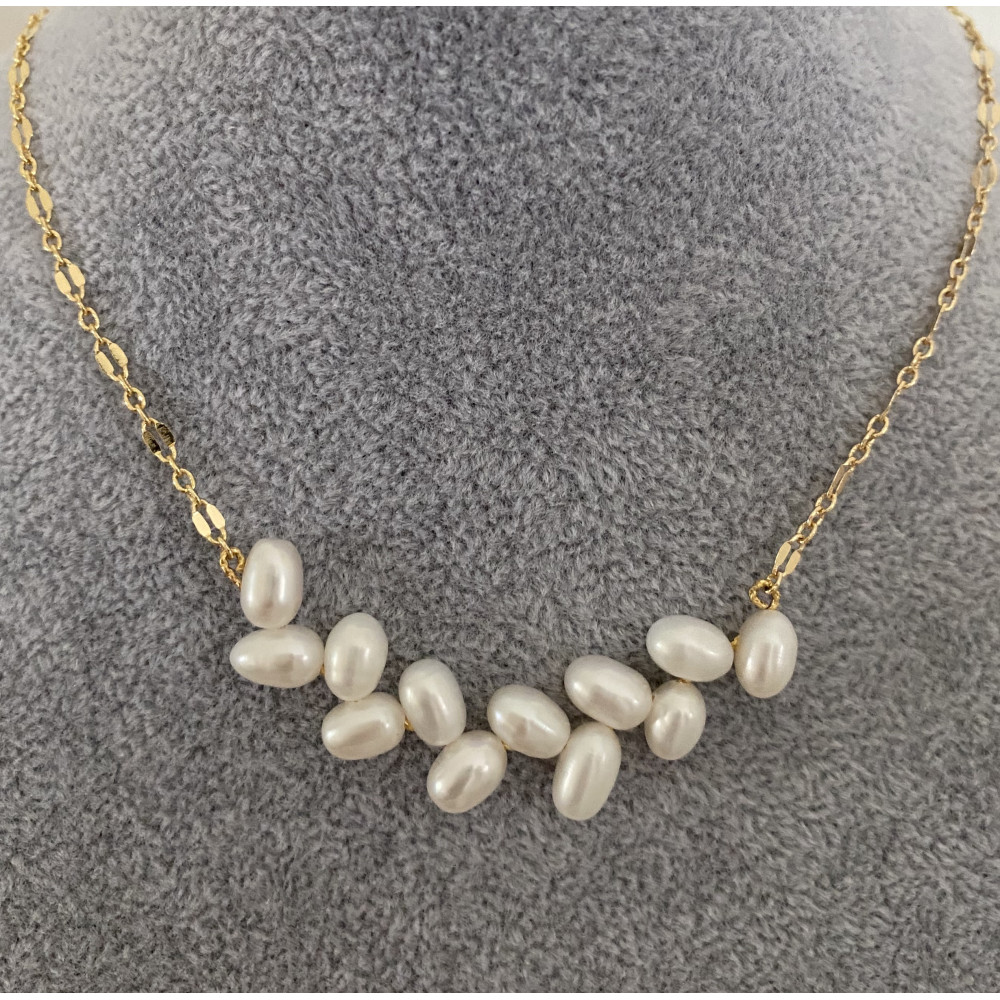 Collar de perlas de agua dulce epi de ble de 45 cm, cadena chapada en oro de 6 mm