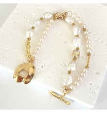 Bracciale di perle d'acqua dolce barocche a 2 file con chiusura a T placcata in oro