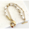 Baroque cultured pearl bracelet 2 rows gold plate T clasp