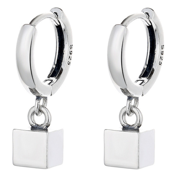 Men's Sterling Silver Cube Pendant Hoop Earrings