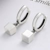 Men's Sterling Silver Cube Pendant Hoop Earrings