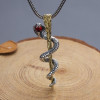 Pendentif argent homme baton Asclepiol zirconium