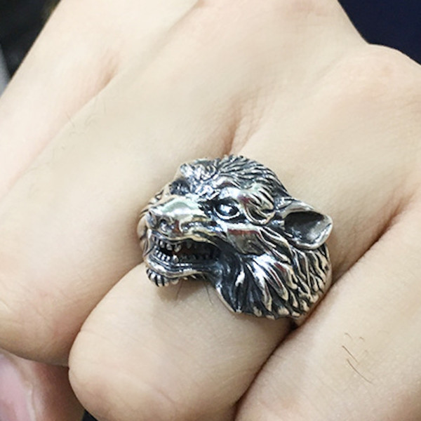 Bague argent homme chevaliere ouverte tete de loup 1627