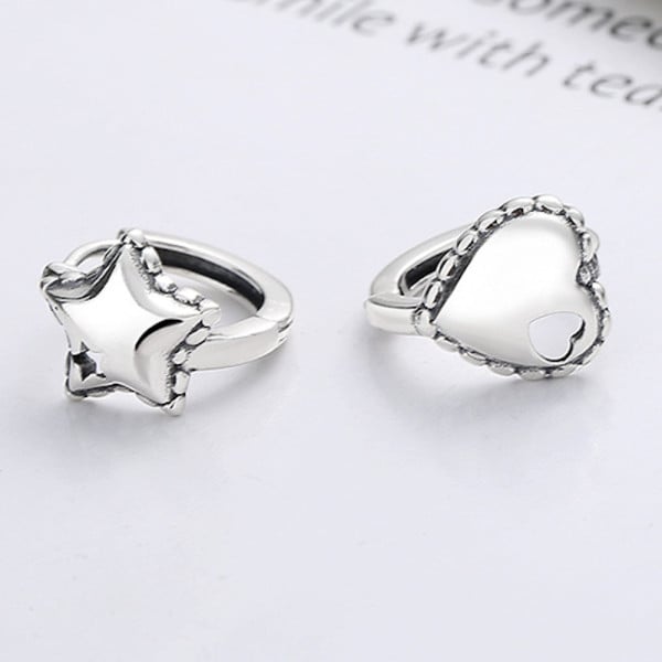 Boucles d'oreille argent homme femme creoles pentacle coeur - paire