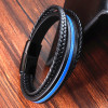 Herren-Lederarmband, blaue Linie mit mehreren Bändern, mit magnetischem Stahlverschluss