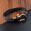 Bracelet homme cuir cordons noir fermoir manille marin acier