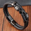Bracelet homme cuir noir tresse double cordons fermoir aimante