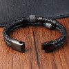 Bracciale da uomo in pelle nera, cordini a doppia treccia con chiusura magnetica