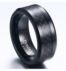 Men's Black Tungsten Carbon Fiber Inlay Personalized Wedding Band Ring