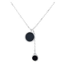 Rhodium Plated Sterling Silver Water Drop Black Resin Pendant Necklace