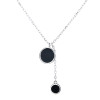 Pendentif collier argent rhodie goutte eau resine noir rond chaine 45cm