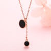 Rhodium Plated Sterling Silver Water Drop Black Resin Pendant Necklace