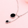 Pendentif collier argent rhodie goutte eau resine noir rond chaine 45cm