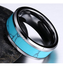Men's Tungsten Carbide Personalized Band Ring With Turquoise Center Inlay