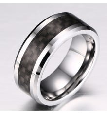 Men's Tungsten Carbide Band Ring Black Carbon Fiber Inlay