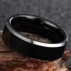 Men's Black Flat Beveled Edge Bicolor Tungsten Band Ring