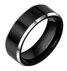 Men's Black Beveled Edge Tungsten Personalized Band Ring