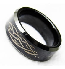 IP Black Men's Beveled Edge Tungsten Laser Engraved Celtic Knot Pattern Ring