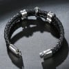 Men's Leather double cords Bracelet Stainless Steel Skull Balls