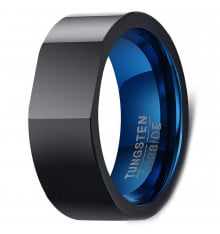 Men's Tungsten Carbon Blue Black Personalized Wedding Band Ring