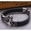 Black Leather Stainless Steel biker skeleton Bracelet